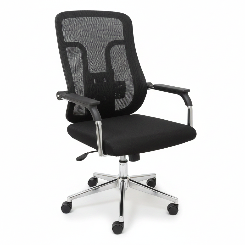 Medium Back Black Mesh Office Chair with Chrome Base – White Background | Office Chair UAE | INFINI HOMES