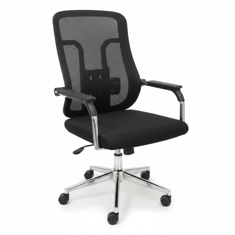 Medium Back Black Mesh Office Chair with Chrome Base – White Background | Office Chair UAE | INFINI HOMES