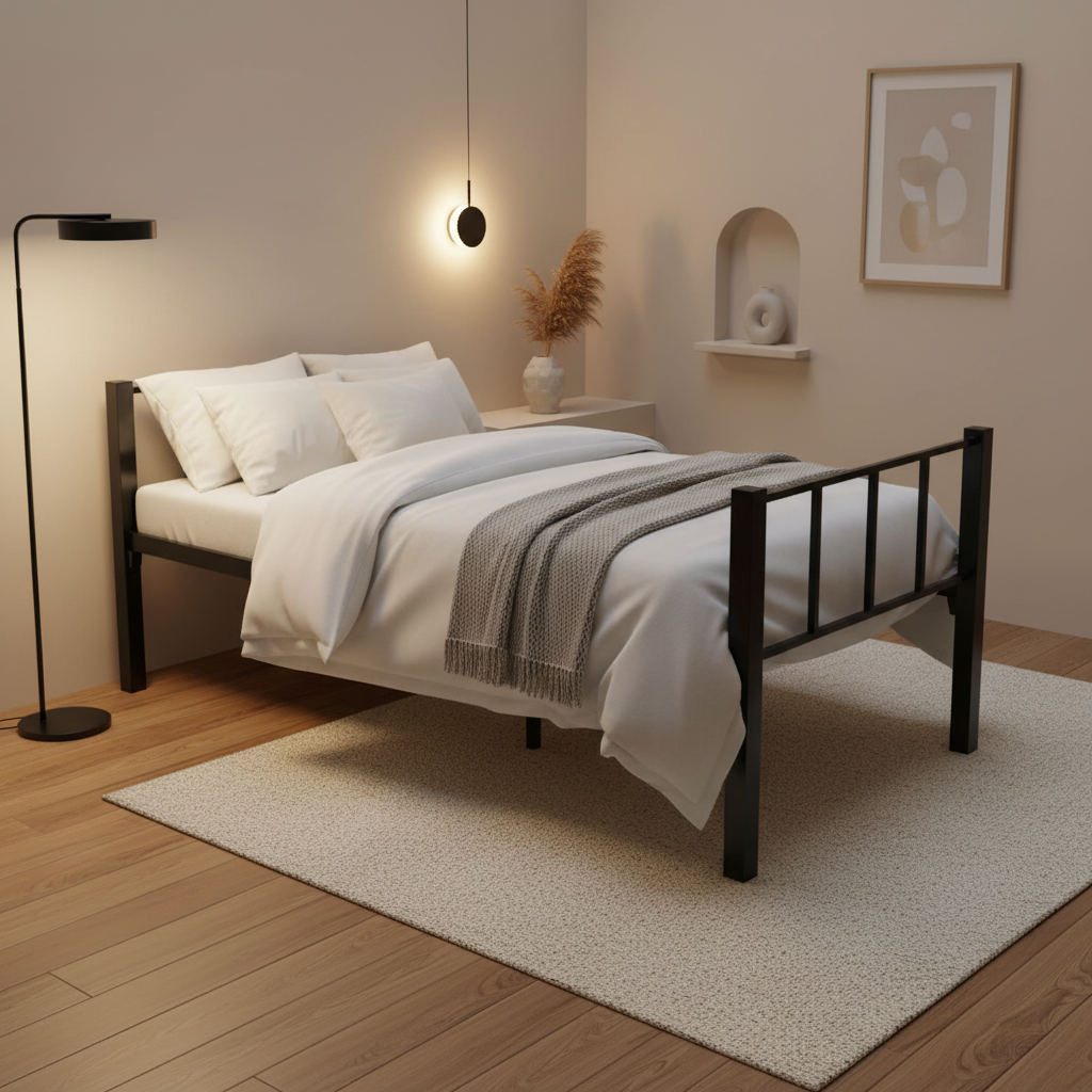 INFINI HOMES Steel Single Bed IH 40-2 – Black Metal Bed Luxury Bedroom Styling | UAE Wide Delivery