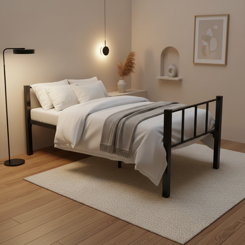 INFINI HOMES Steel Single Bed IH 40-2 – Black Metal Bed Luxury Bedroom Styling | UAE Wide Delivery