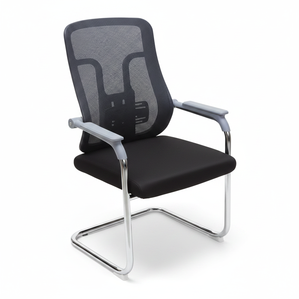 Black Mesh Back Visitor Chair with Fabric Seat & Chrome Arms – White Background | IH 318V | INFINI HOMES