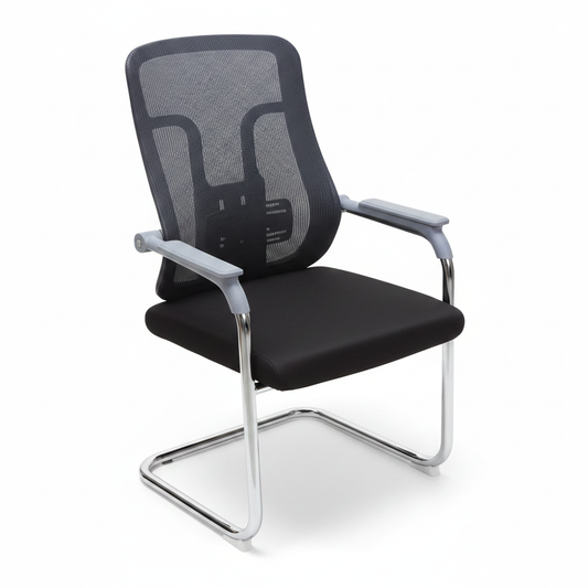 Mesh Back Visitor Chair with Fabric Seat & Chrome Arms | IH 318V Black