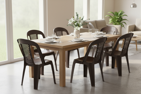 Premium Regal Plastic Chairs Set of 6 - White | UAE Delivery to All 7 Emirates