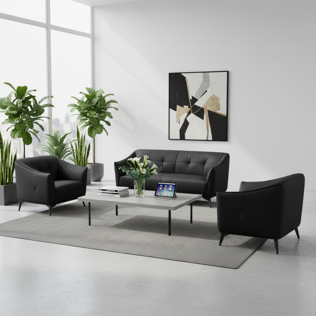 Aurora 8136 Black Leather Sofa Set - 3 Seater, 2 Seater & 1 Seater | Premium Living Room Furniture UAE