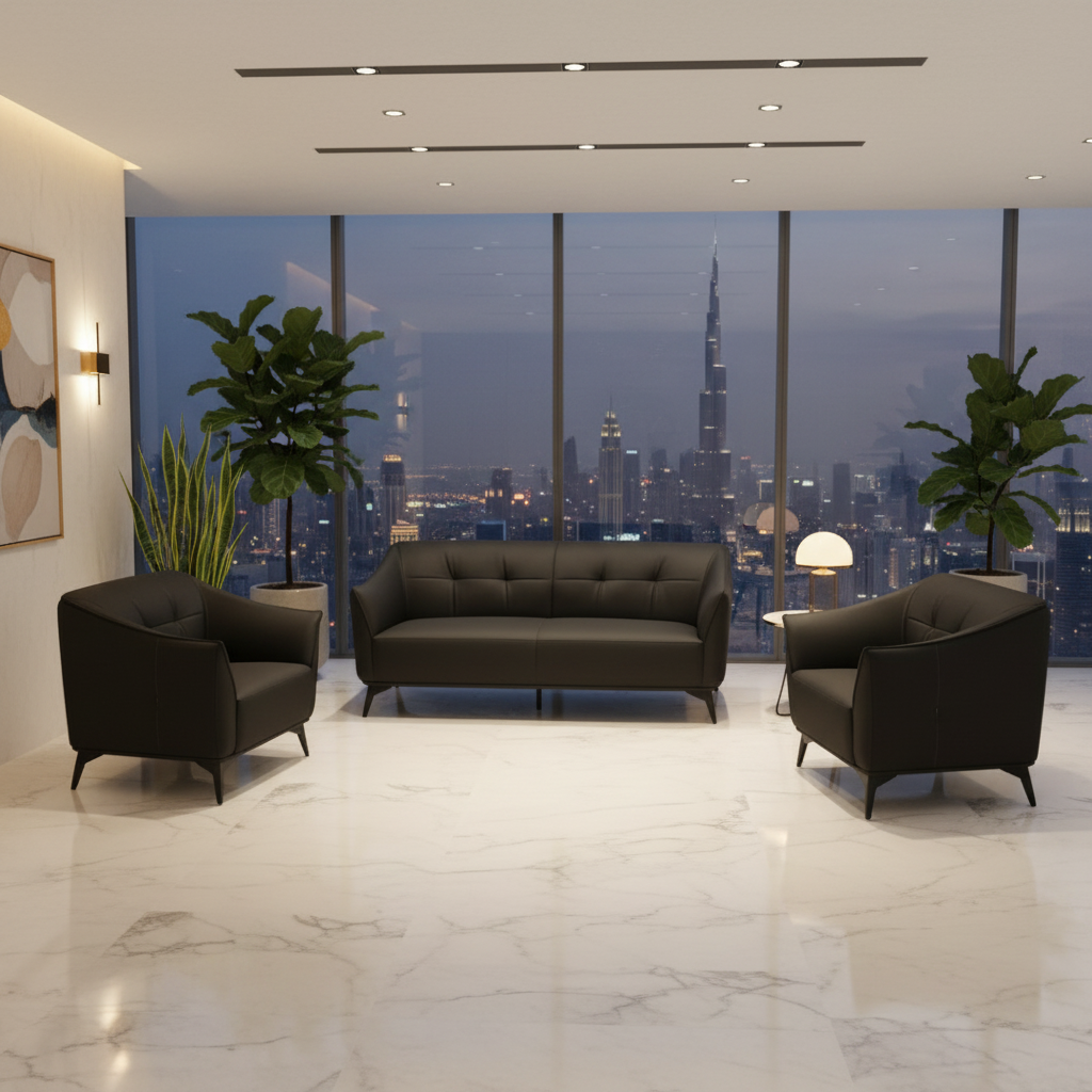 Aurora 8136 Black Leather Sofa Set - 3 Seater, 2 Seater & 1 Seater | Premium Living Room Furniture UAE