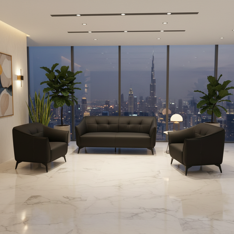 Aurora 8136 Black Leather Sofa Set - 3 Seater, 2 Seater & 1 Seater | Premium Living Room Furniture UAE