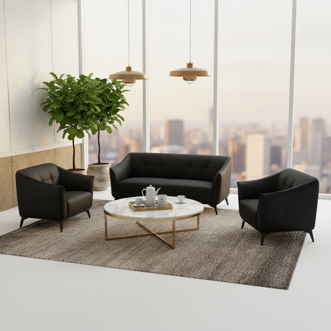 Aurora 8136 Black Leather Sofa Set - 3 Seater, 2 Seater & 1 Seater | Premium Living Room Furniture UAE