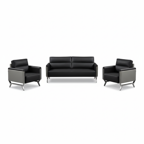 Capri 3 Seater Sofa Set Black Grey PU Leather | Modern Living Room Furniture UAE