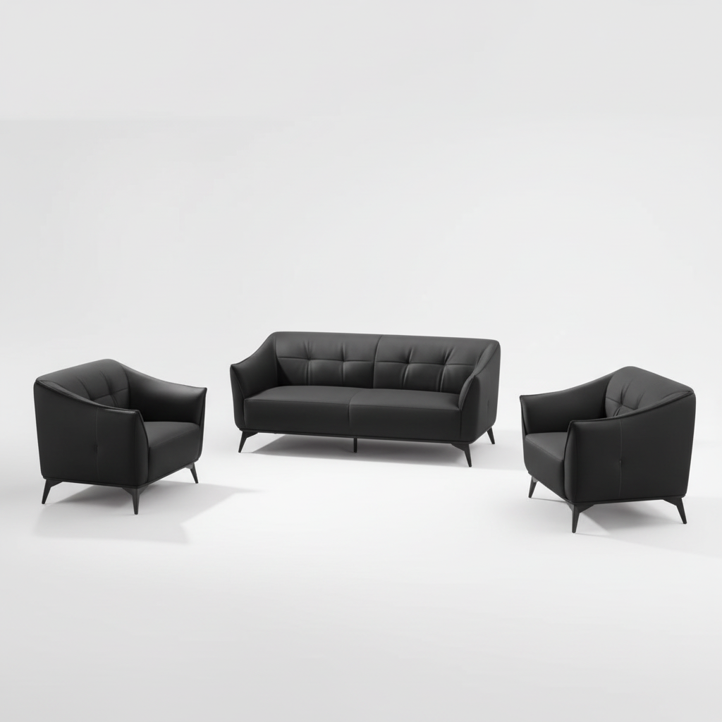 Aurora 8136 Black Leather Sofa Set - 3 Seater, 2 Seater & 1 Seater | Premium Living Room Furniture UAE