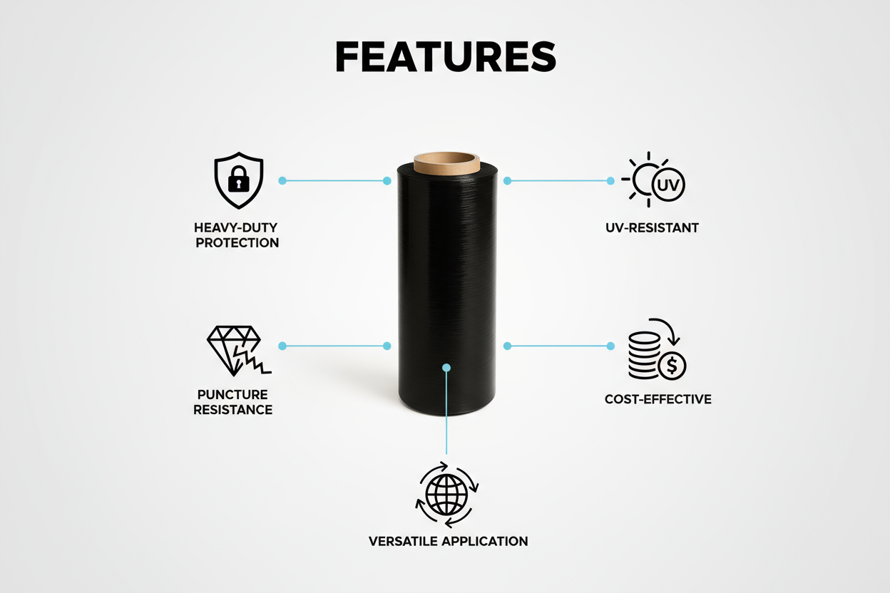 Black Stretch Film Roll UAE - Heavy Duty Pallet Wrap | Dubai Packaging Supplies