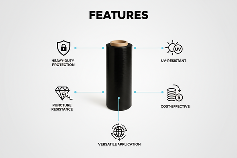 Black Stretch Film Roll UAE - Heavy Duty Pallet Wrap | Dubai Packaging Supplies