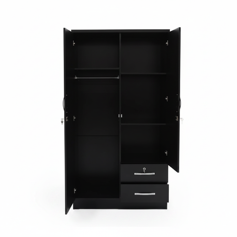 Black Wardrobe IH 622 Open Interior Showing Hanging Rail, Shelves and 2 Lockable Drawers – UAE