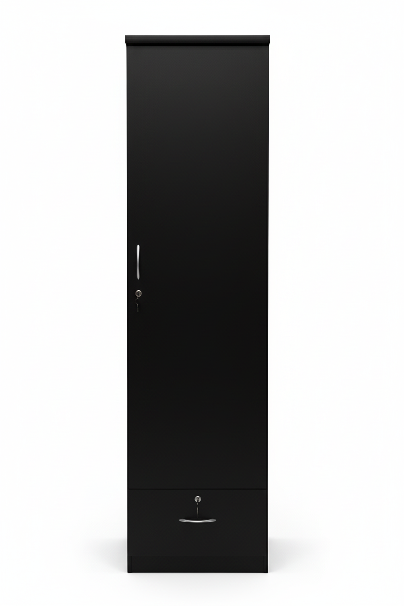 INFINI HOMES Single Door Wooden Wardrobe UAE - White Engineered Wood 1 Drawer Modern Dubai Abu Dhabi Sharjah Dark Brown