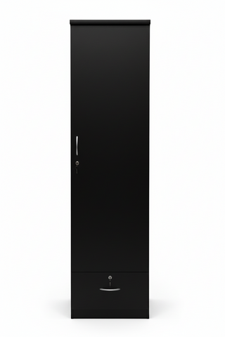 INFINI HOMES Single Door Wooden Wardrobe UAE - White Engineered Wood 1 Drawer Modern Dubai Abu Dhabi Sharjah Dark Brown