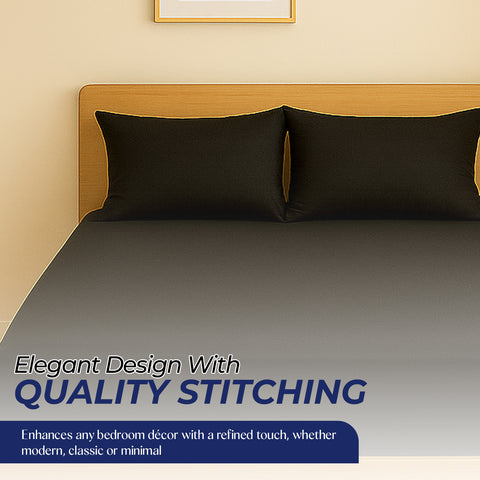 Infini HOMES Premium Dyed Fitted Sheet Set – 160X200 cm – Elegant Microfiber Finish – Includes 2 Pillow Covers