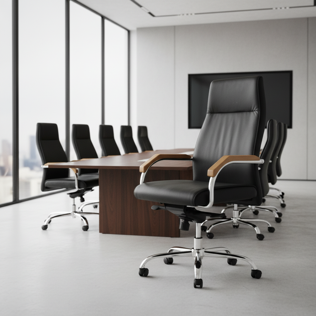 High Back Executive Office Chair UAE | Ergonomic PU Leather Chair with Chrome Base | IH F57AS