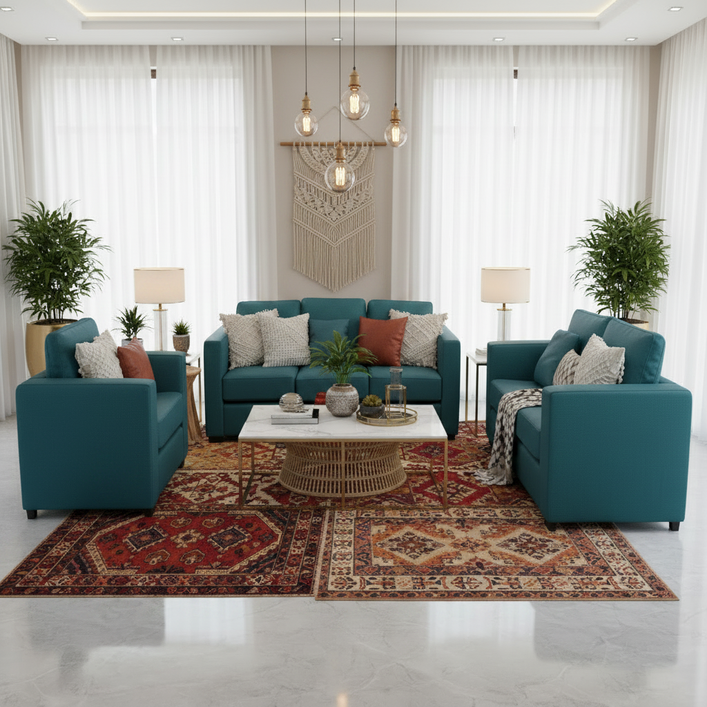 Green Fabric Sofa Set 3+2+1 | IH CS1016 | INFINI HOMES UAE