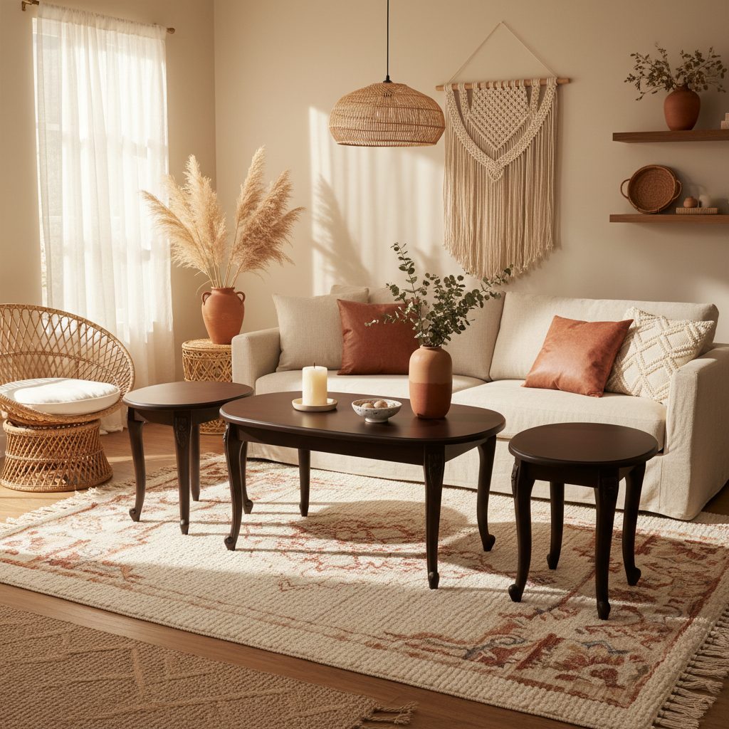 Mahogany Coffee Table Set (1+2) | IH 6006 – INFINI HOMES UAE