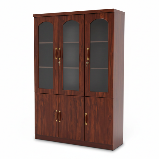 Book Cabinet with Lockable Glass Doors Walnut Finish | 3-Door Display Bookcase UAE | IH 903