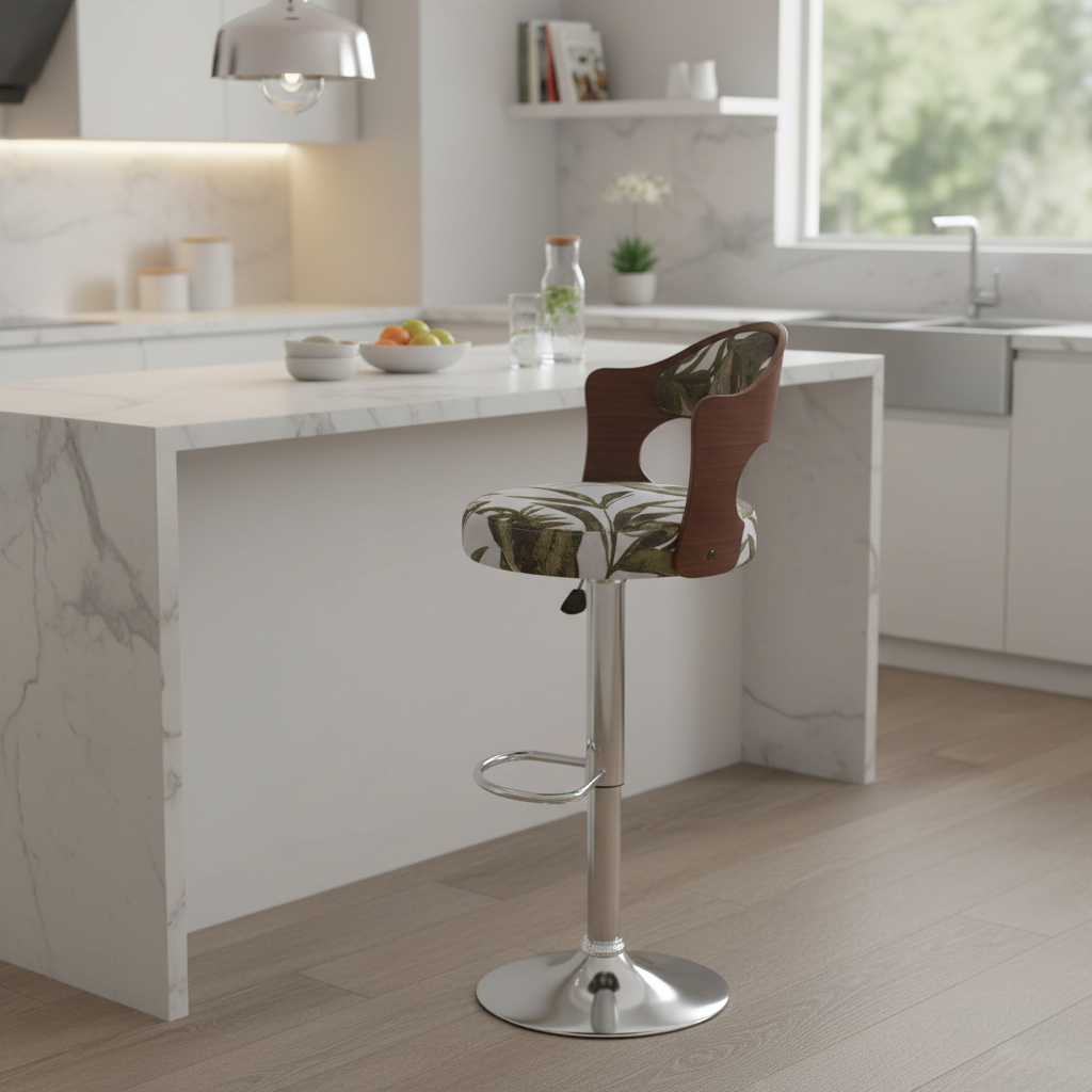 INFINI HOMES Bar Chair IH 245 – Botanical Bar Stool at Marble Kitchen Island, Modern Home Bar Seating Dubai UAE