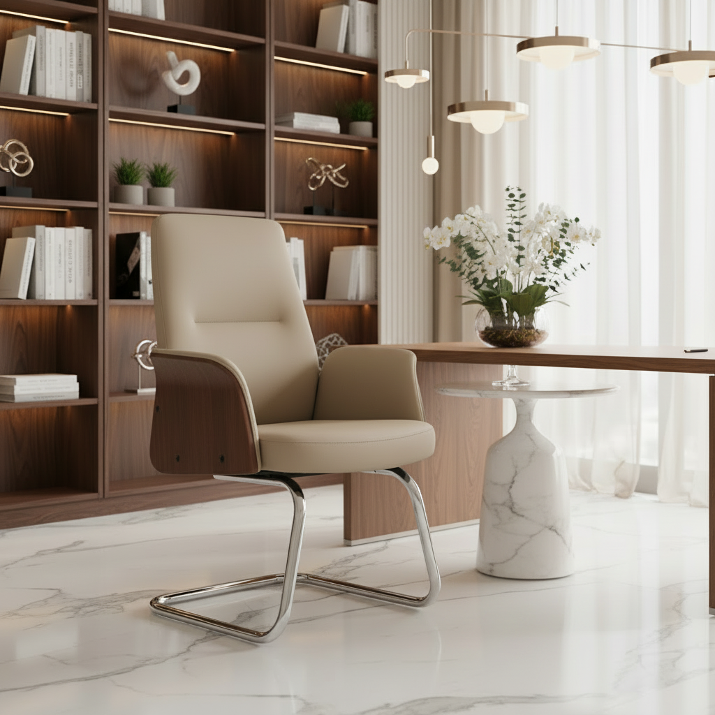 Model Roe VC Visitors Executive PU Office Chair – Grey & Walnut