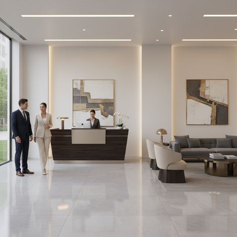 Reception Table 1.4m Walnut & Khaki | Premium Office Furniture UAE