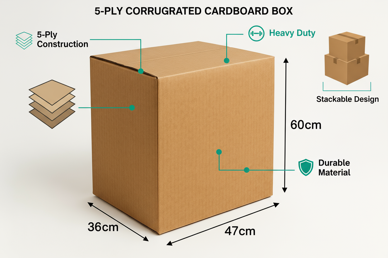 Cardboard Box 36x47x60cm UAE | Heavy Duty 5-Ply Shipping Carton Dubai | Storage & Moving Boxes
