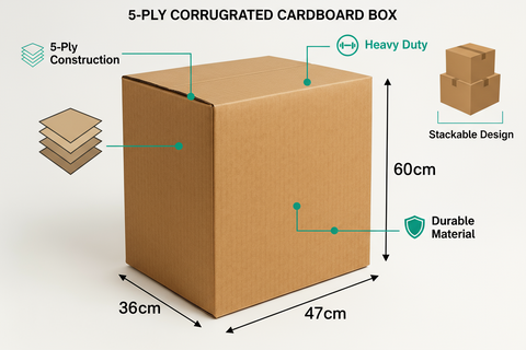 Cardboard Box 36x47x60cm UAE | Heavy Duty 5-Ply Shipping Carton Dubai | Storage & Moving Boxes