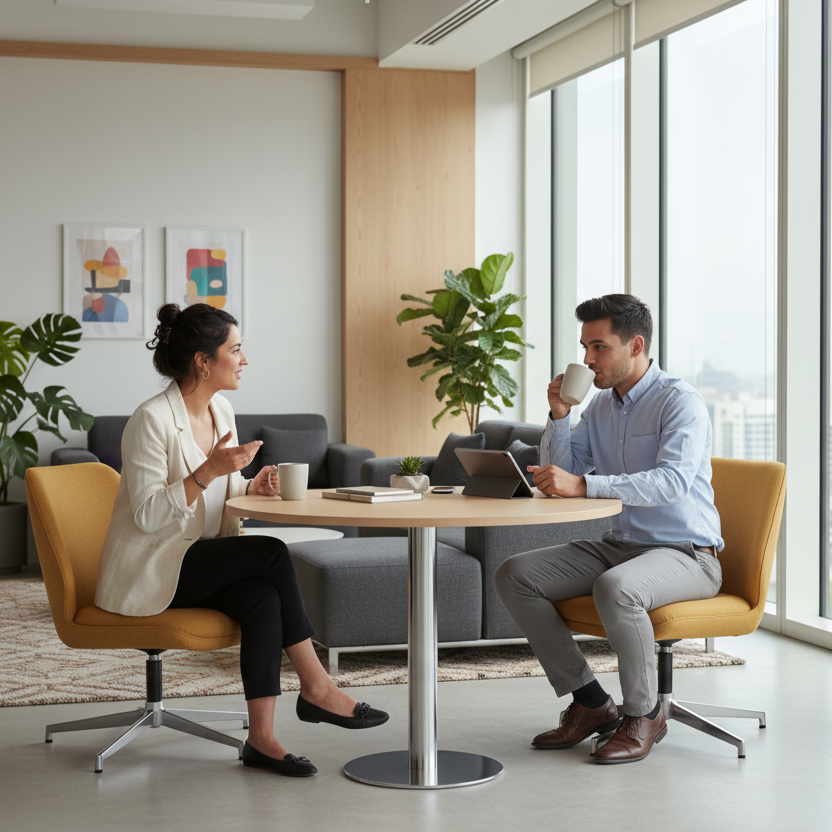 Round Office Table 120cm Oak - Meeting Table Dubai UAE | Chrome Legs