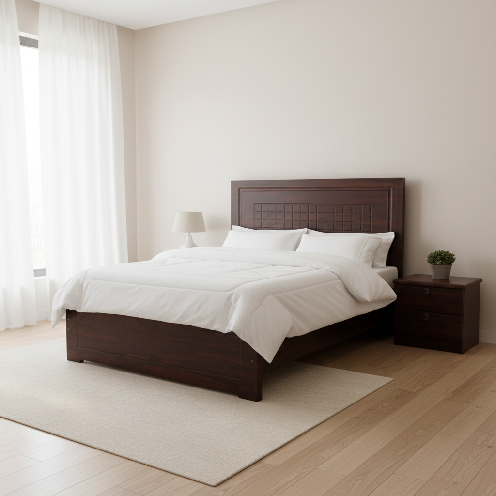 Single Wooden Bed Lattice Headboard Minimalist Bedroom UAE – IH 720 Dubai Delivery
