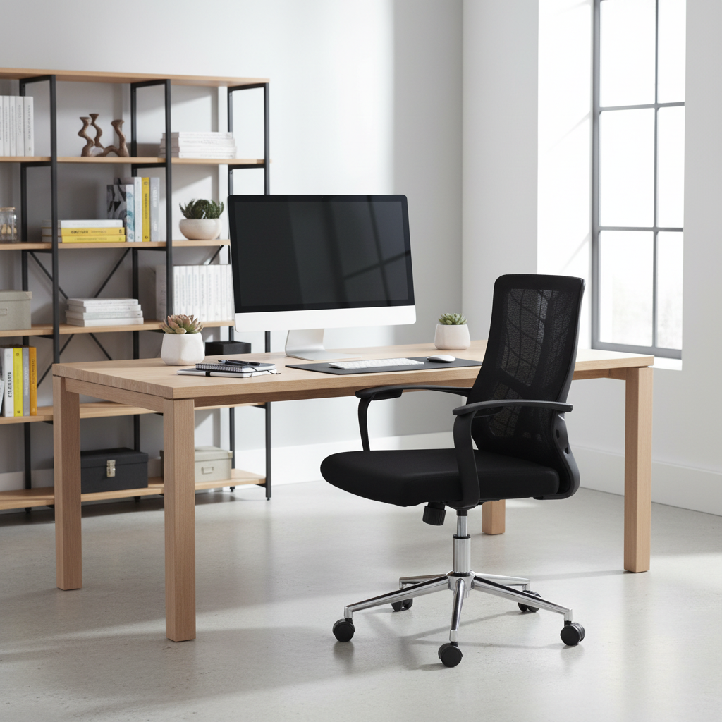Medium Back Mesh Office Chair UAE | Ergonomic Chrome Base | Dubai Office Furniture | IH 8008M BLK