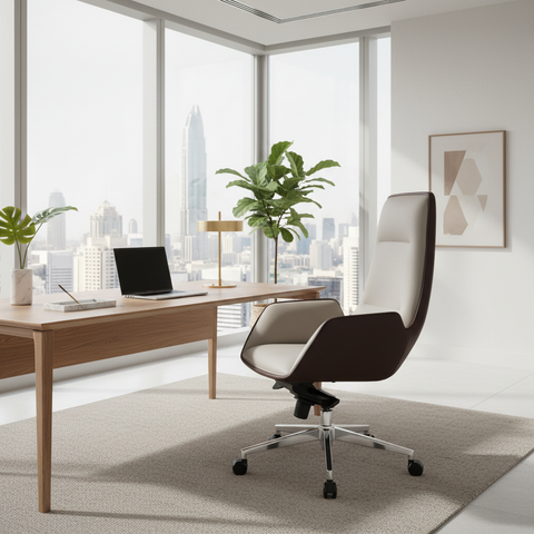 Executive Office Chair PU Leather High Back - Boss Chair Beige Coffee | UAE | IH 965
