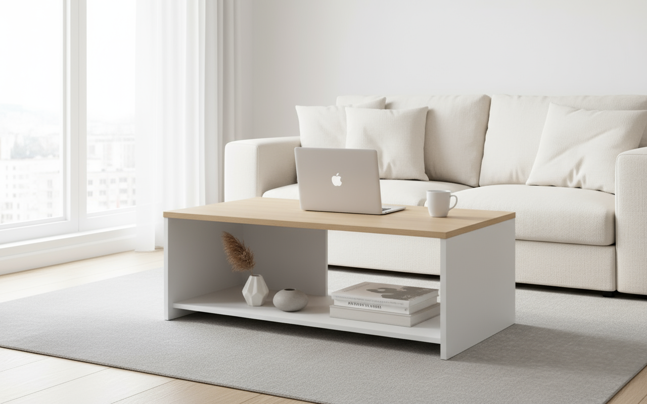 INFINI HOMES Coffee Table UAE - Model BX03-CT120 Oak White 120x60cm Dubai Abu Dhabi Sharjah