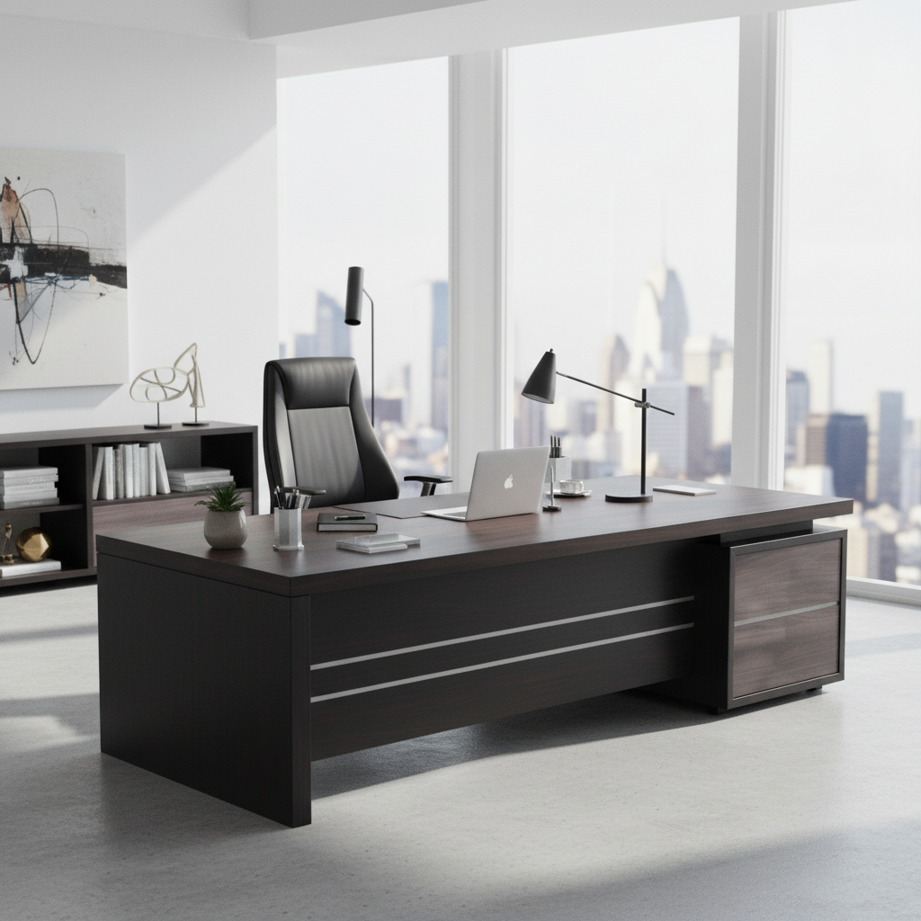 L-Shape Office Desk 1.8m Coffee Grey | Premium Executive Desk UAE