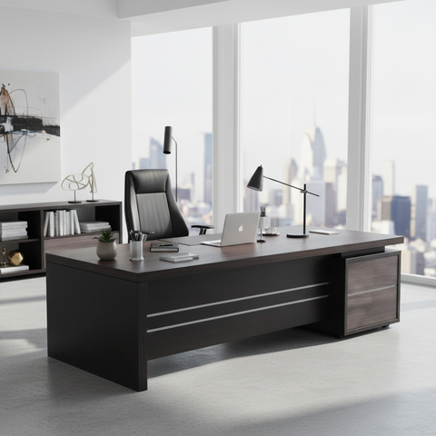 L-Shape Office Desk 1.8m Coffee Grey | Premium Executive Desk UAE