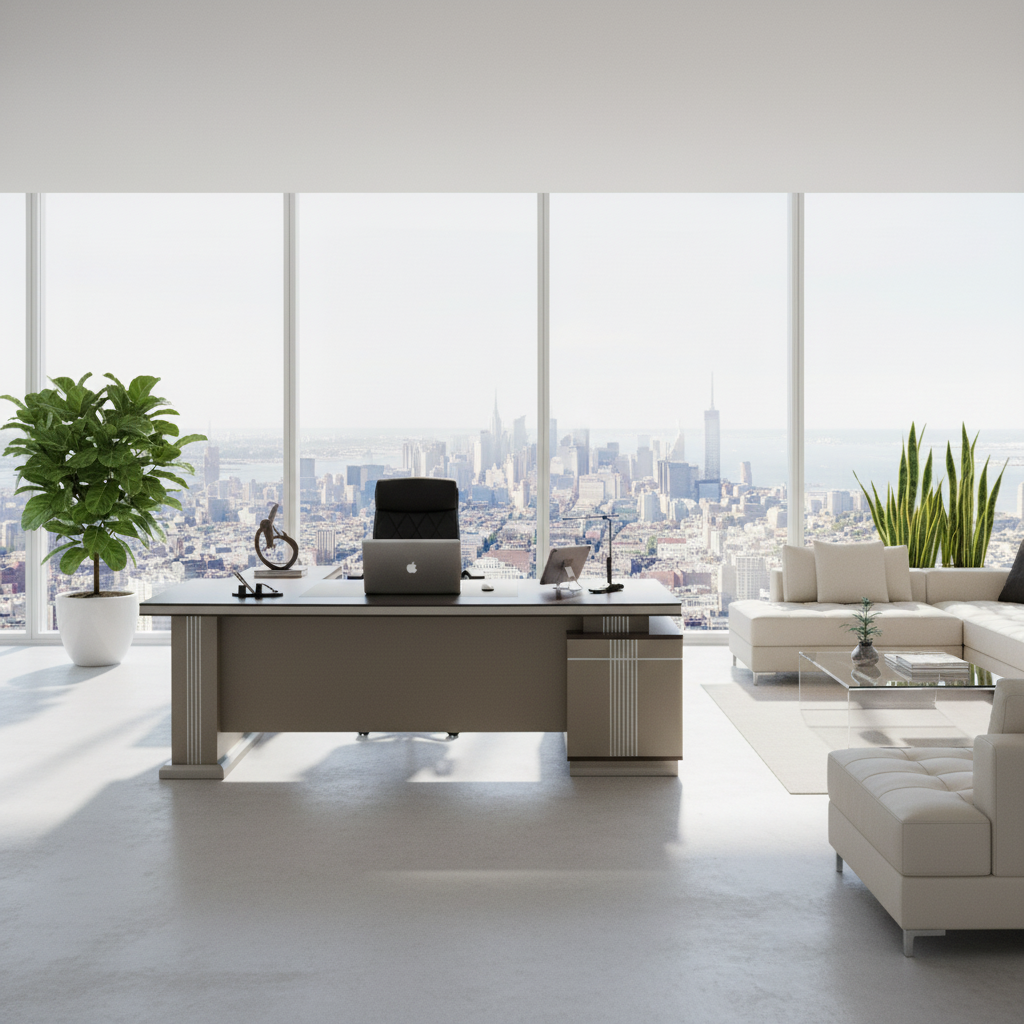 L-Shape Office Desk 1.8m Oak & Khaki | Premium Executive Desk UAE