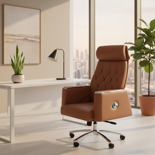 Executive Boss Chair UAE | High Back Recliner Brown Office Chair with Chrome Base | IH A23