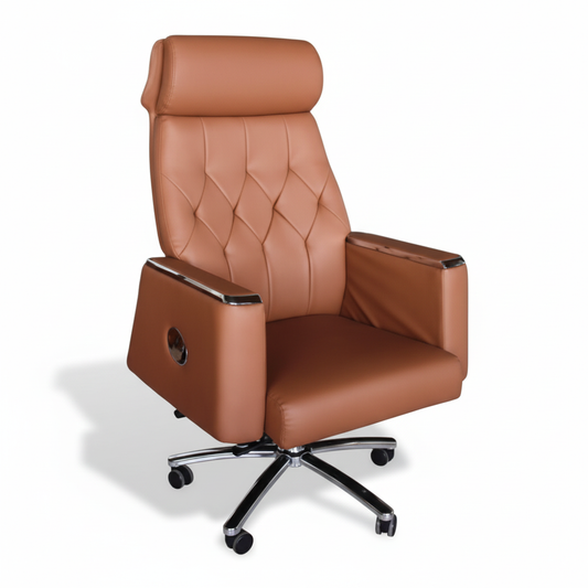 Executive Boss Chair UAE | High Back Recliner Brown Office Chair with Chrome Base | IH A23