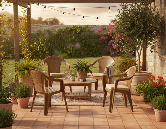 Premium bamboo dining chairs set of 4 in brown - Modern UAE home furniture Dubai Abu Dhabi Sharjah delivery