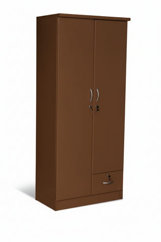 INFINI HOMES 2 Door Wooden Wardrobe UAE - White Engineered Wood 1 Lockable Drawer Modern Dubai Abu Dhabi Sharjah Brown