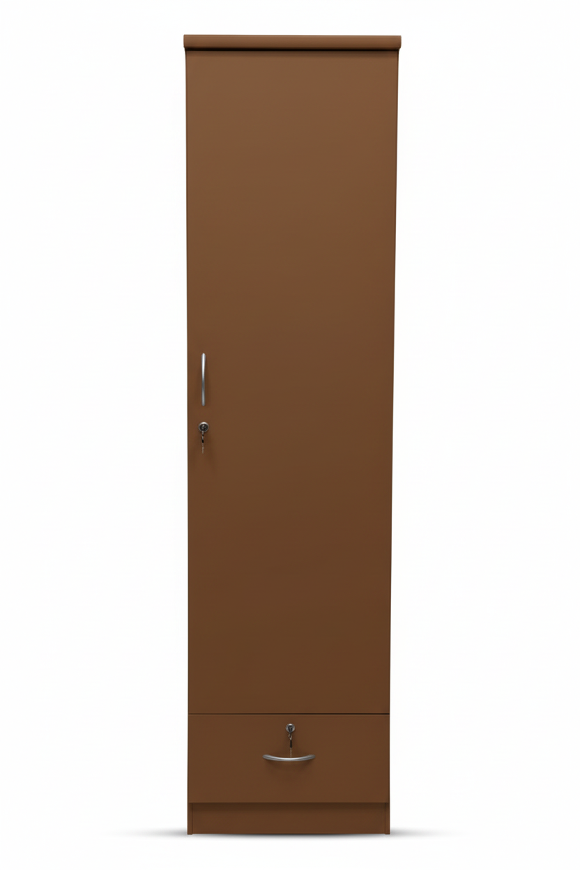INFINI HOMES Single Door Wooden Wardrobe UAE - White Engineered Wood 1 Drawer Modern Dubai Abu Dhabi Sharjah Brown