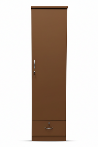 INFINI HOMES Single Door Wooden Wardrobe UAE - White Engineered Wood 1 Drawer Modern Dubai Abu Dhabi Sharjah Brown