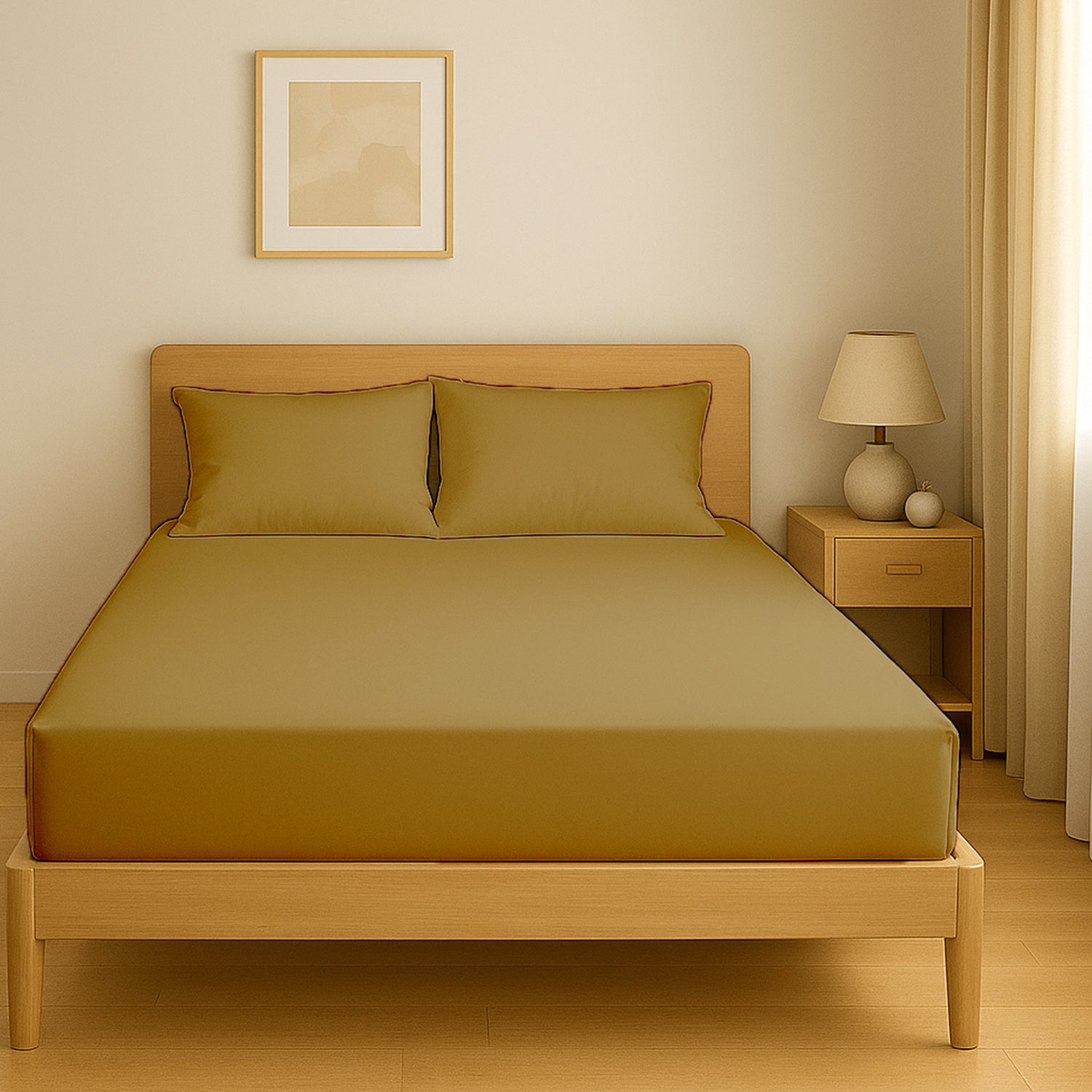 Infini HOMES Premium Dyed Fitted Sheet Set – 160X200 cm – Elegant Microfiber Finish – Includes 2 Pillow Covers