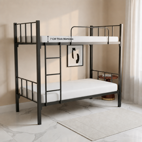 Heavy Duty Steel Bunk Bed UAE | Single Size 90×190 cm | INFINI HOMES single bed + 90x190x7cm mattress