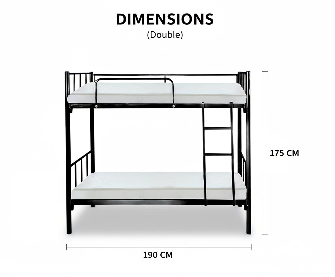 Premium Steel Metal Bunk Bed with mattress 90x190 Dubai UAE | Double Black Bunk Bed with Mattress & Ladder | INFINI HOMES