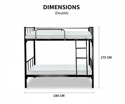 Premium Steel Metal Bunk Bed with mattress 90x190 Dubai UAE | Double Black Bunk Bed with Mattress & Ladder | INFINI HOMES