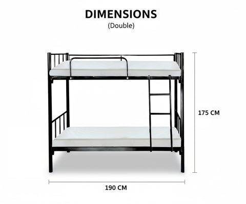 Premium Steel Metal Bunk Bed with mattress 90x190 Dubai UAE | Double Black Bunk Bed with Mattress & Ladder | INFINI HOMES