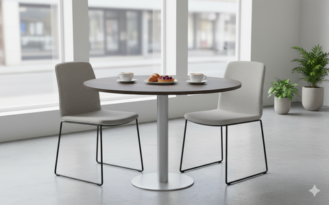 Round Dining Table 120cm Walnut - Chrome Legs | Modern Office & Home Furniture UAE