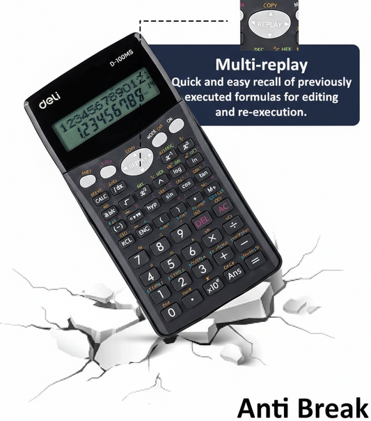 Scientific Calculator Deli WD-100MS | 2-Line Display | UAE 3 Year Warranty | Best for Students & Engineers