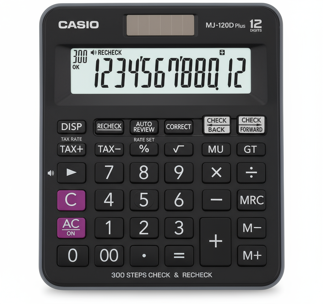 Casio MJ-120D Plus Desktop Calculator 12 Digit - UAE Office Calculator with Tax Function